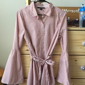 FOREVER 21 STRIPED BELL SLEEVE STRAIGHT DRESS